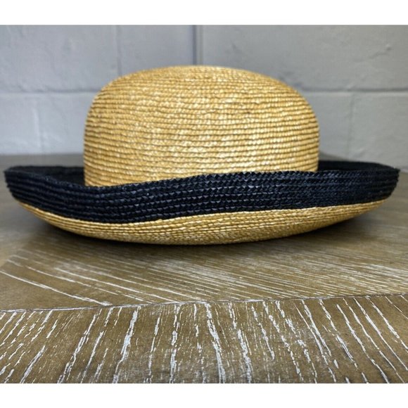 Handmade Bunn. New York Straw Sun Hat Black Rim Classic Natural Tan - Picture 6 of 12